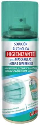 LUBREX Solución Higienizante para Mascarillas, Spray de 100ml. Mantén tus mascarillas frescas, limpias y seguras durante todo el día con este práctico spray hidroalcohólico de bolsillo. Lubrex - frontal