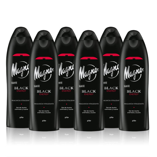 Magno Black Energy Gel de Ducha para Hombre, Pack Ahorro de 6x550ml (3,3L). Despierta tus sentidos con su fragancia energizante de toques cítricos y silvestres. Un ritual revitalizante. Magno - frontal