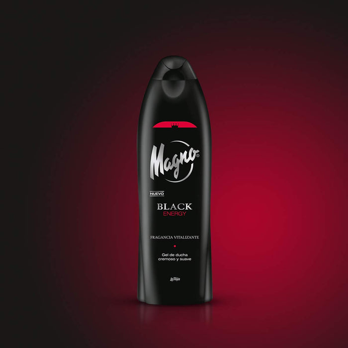 Magno Black Energy Gel de Ducha para Hombre, Pack Ahorro de 6x550ml (3,3L). Despierta tus sentidos con su fragancia energizante de toques cítricos y silvestres. Un ritual revitalizante. Magno - pack