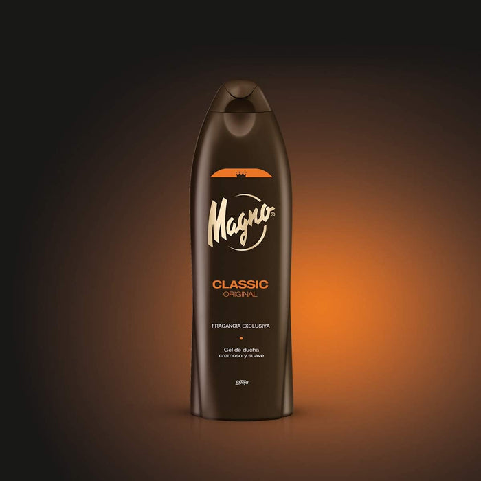 Magno Classic Gel de Ducha, Pack de 2x550ml (1,1L). El gel icónico con su fragancia exclusiva y seductora, en un práctico pack doble para que no te falte nunca tu lujo diario. Magno - detalle