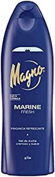 Magno Marine Gel de Ducha, Pack de 4x550ml (2,2L). Disfruta de la fragancia más refrescante de Magno, que evoca el mar y revitaliza tu piel gracias a su fórmula con extracto de Ginkgo. Magno - frontal