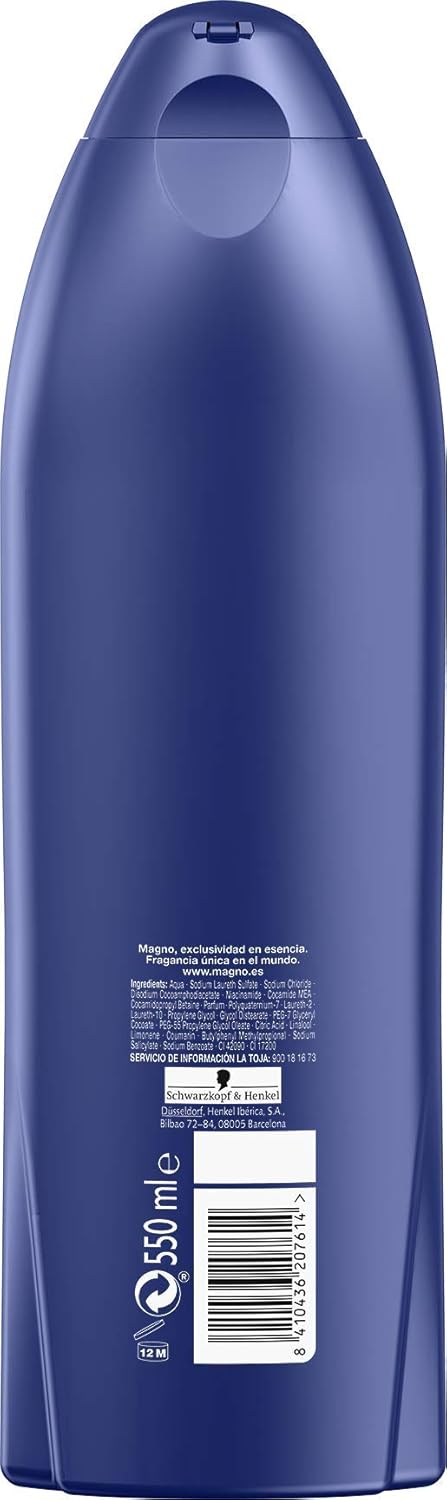 Magno Marine Gel de Ducha, Pack de 4x550ml (2,2L). Disfruta de la fragancia más refrescante de Magno, que evoca el mar y revitaliza tu piel gracias a su fórmula con extracto de Ginkgo. Magno - pack
