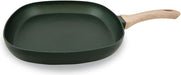 Asadora Grill Menax Natura de 28x28 cm. Plancha de aluminio forjado con 5 capas de antiadherente y base Full Inducción, en un elegante color Verde Esmeralda. Menax - detalle