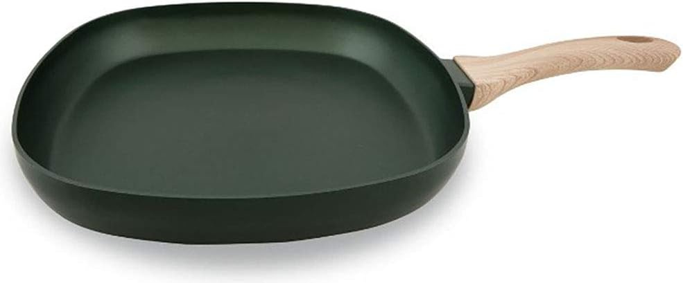 Asadora Grill Menax Natura de 28x28 cm. Plancha de aluminio forjado con 5 capas de antiadherente y base Full Inducción, en un elegante color Verde Esmeralda. Menax - detalle