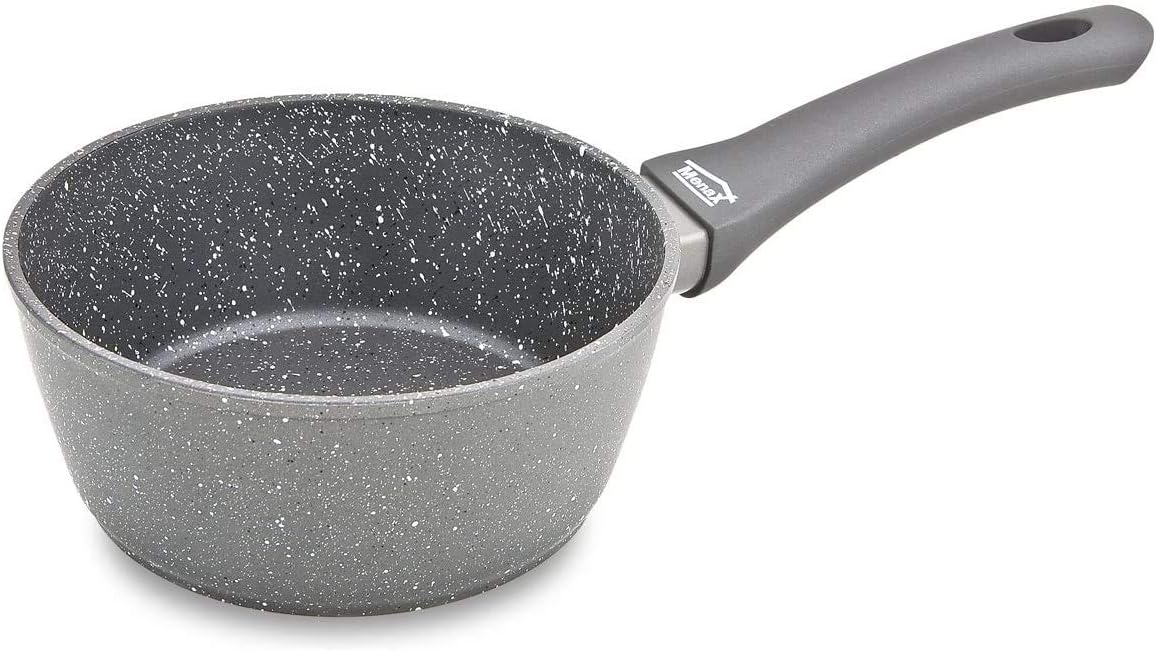 Menax Focus Cazo de Cocina de 18 cm, 1,5L de Aluminio Forjado. Con 5 capas de antiadherente efecto piedra, es apto para inducción y perfecto para cocciones diarias como arroz o sopas. Menax - uso