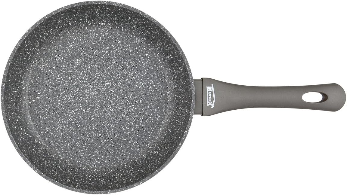 Menax Focus Sartén de 22 cm en Aluminio Forjado. Con 5 capas de antiadherente efecto piedra, es apta para inducción y es la sartén más versátil para cocinar para dos personas. Menax - pack