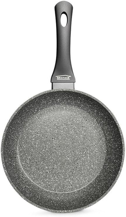 Menax Focus Sartén Grande de 28 cm en Aluminio Forjado. Con antiadherente StoneTech de 5 capas, es apta para inducción y perfecta para cocinar para invitados y en grandes cantidades. Menax - pack