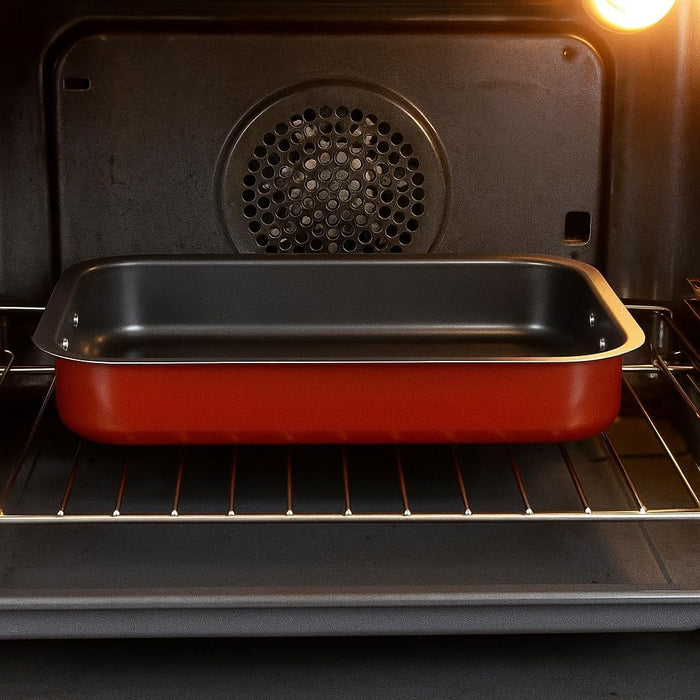 Menax Set de 3 Rustideras de Horno Antiadherentes con Asas. Bandejas para asar fabricadas en Italia, ideales para carnes, pescados, lasañas y repostería. Calidad y versatilidad para tu cocina. Menax - lateral