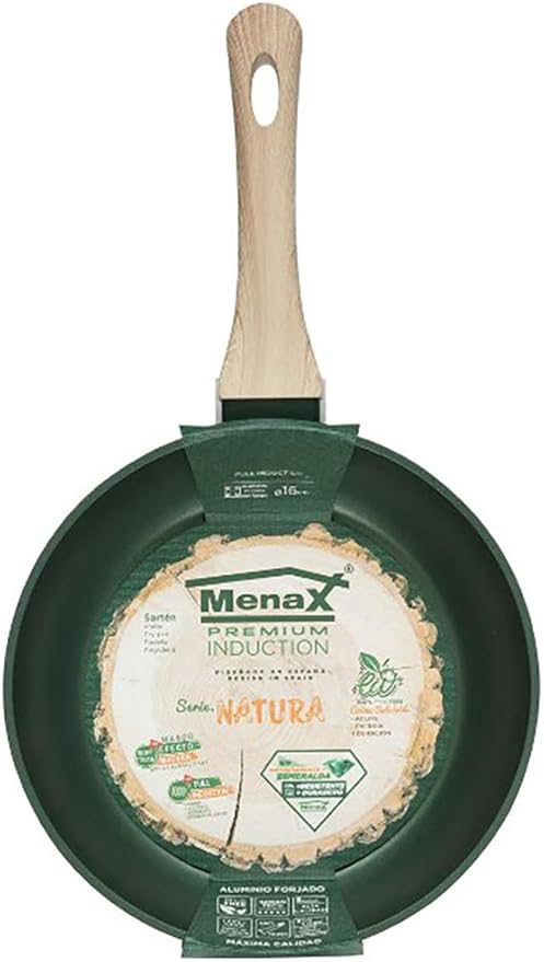 Sartén Menax Natura de 20 cm en Aluminio Forjado. Con 5 capas de antiadherente, base Full Inducción y un exclusivo diseño en color Verde Esmeralda. Menax - frontal