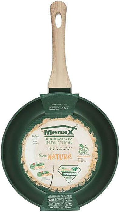 Sartén Menax Natura de 22 cm de Aluminio Forjado. Con 5 capas de antiadherente, base Full Inducción y diseño en color Verde Esmeralda. Ideal para parejas y raciones medianas. Menax - frontal