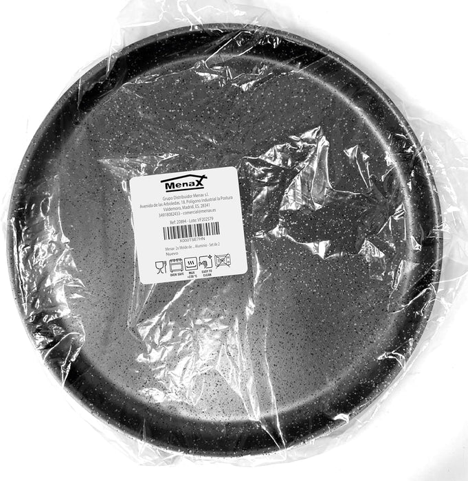Set de 2 Moldes para Pizza Menax (30 cm). Un pack de dos bandejas de horno de aluminio con recubrimiento antiadherente, fabricadas en Italia para una pizza siempre crujiente. Menax - pack