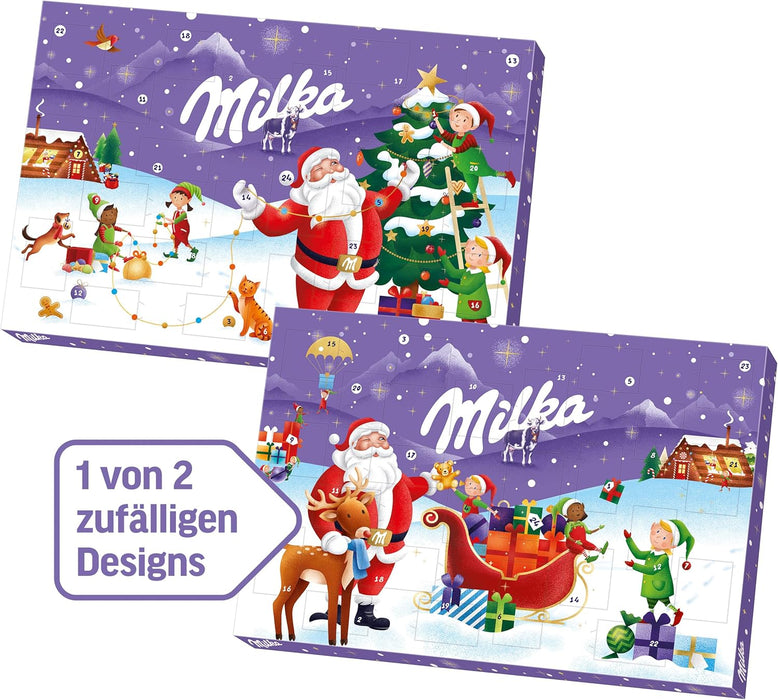 Calendario de Adviento Milka 200g con 24 Chocolatinas. Un regalo de Navidad con la tradición del chocolate con leche de los Alpes y cacao de cultivo sostenible. Milka - detalle