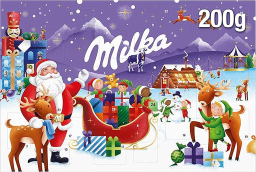 Calendario de Adviento Milka 200g con 24 Chocolatinas. Un regalo de Navidad con la tradición del chocolate con leche de los Alpes y cacao de cultivo sostenible. Milka - frontal
