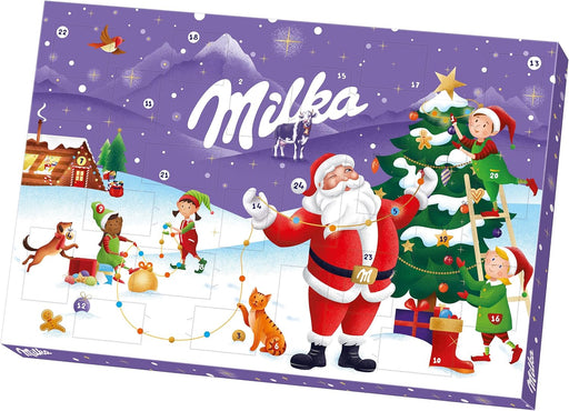 Calendario de Adviento Milka 200g con 24 Chocolatinas. Un regalo de Navidad con la tradición del chocolate con leche de los Alpes y cacao de cultivo sostenible. Milka - pack