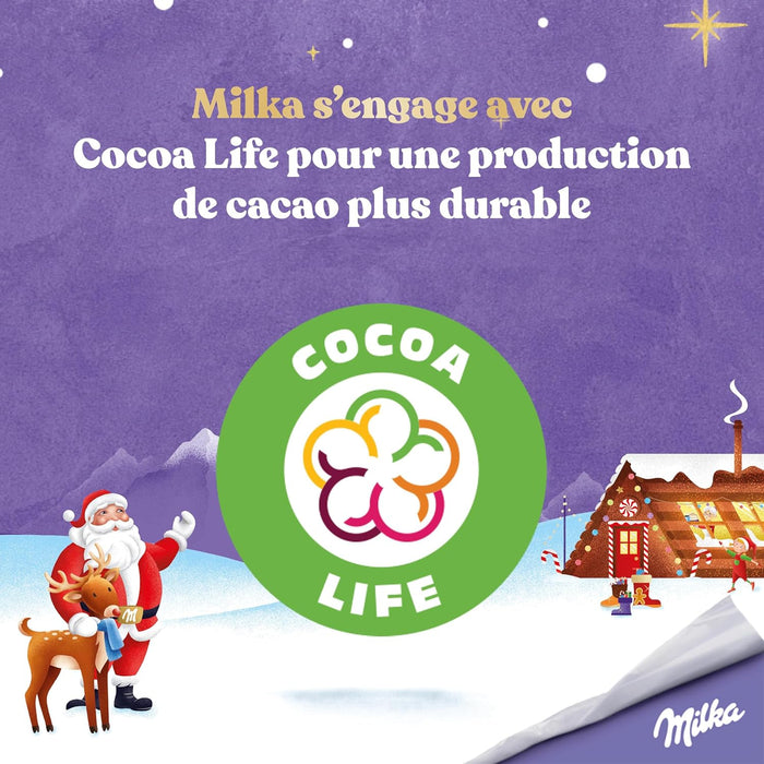 Calendario de Adviento Milka Casa Navideña, 147g de chocolates surtidos. Con 24 sorpresas y 6 variedades diferentes para una cuenta atrás llena de ternura y sabor. Milka - lateral