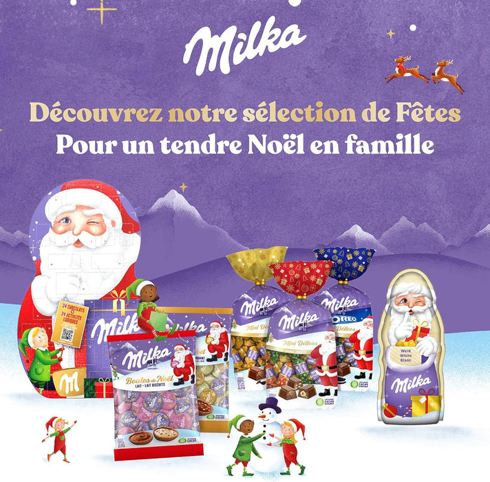 Calendario de Adviento Milka Casa Navideña, 147g de chocolates surtidos. Con 24 sorpresas y 6 variedades diferentes para una cuenta atrás llena de ternura y sabor. Milka - presentacion