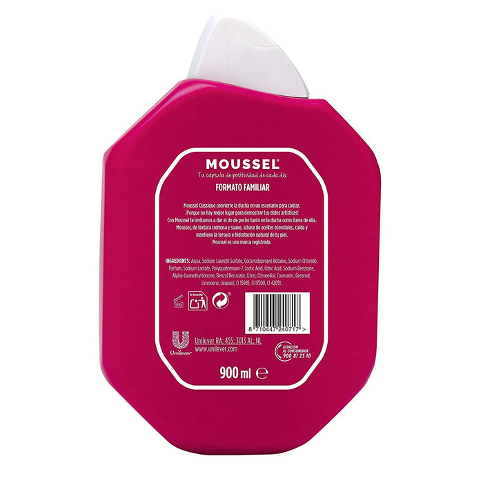 Moussel Gel de Ducha Clásico, Pack Ahorro Familiar de 4x900ml (3,6L). Abastécete del gel de baño de toda la vida con su aroma inconfundible y su espuma cremosa. Moussel - uso