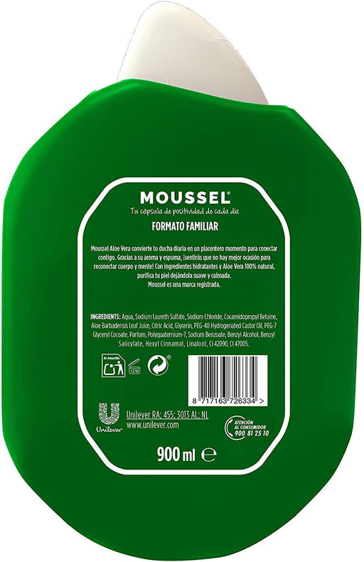 Moussel Gel de Ducha con Aloe Vera, Formato Familiar 900ml. Descubre el poder purificante del aloe vera 100% natural en un gel de textura cremosa que deja tu piel suave y visiblemente sana. Moussel - pack