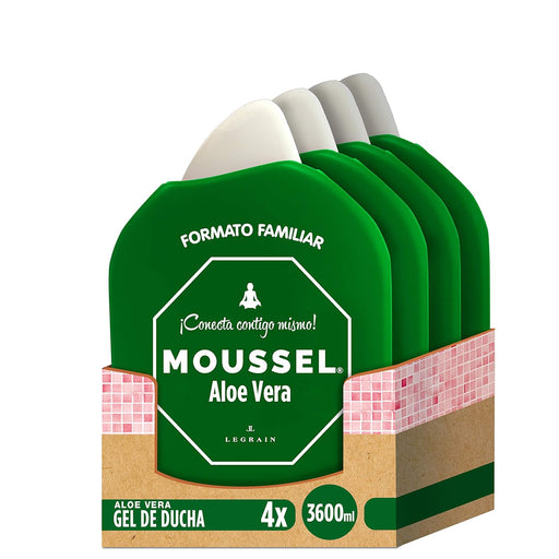 Moussel Gel de Ducha Purificante con Aloe Vera, Pack de 4x900ml. El formato familiar para un cuidado diario que purifica, hidrata y calma la piel gracias al poder del aloe vera 100% natural. Moussel - frontal