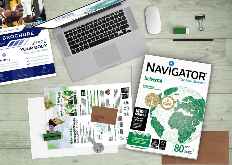 Caja de 2500 Hojas de Papel Multiusos para Impresora Navigator Universal A4 80gr. El papel 99,99% libre de atascos, ideal para oficinas y un alto volumen de impresión. Navigator - detalle