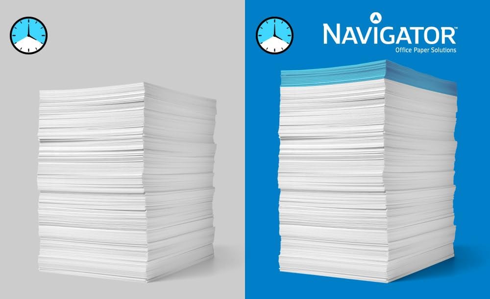 Caja de 2500 Hojas de Papel Multiusos para Impresora Navigator Universal A4 80gr. El papel 99,99% libre de atascos, ideal para oficinas y un alto volumen de impresión. Navigator - lateral