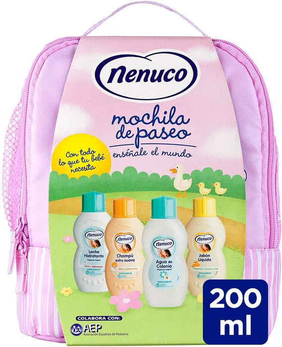 Mochila Nenuco Osito Azul Lote de 4 productos para Bebé. Un set de regalo con Colonia, Champú, Jabón Líquido y Leche Hidratante, ideal para el cuidado completo del recién nacido. Nenuco - extra