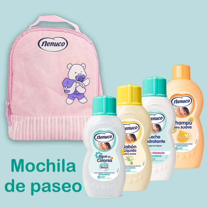Mochila Nenuco Osito Azul Lote de 4 productos para Bebé. Un set de regalo con Colonia, Champú, Jabón Líquido y Leche Hidratante, ideal para el cuidado completo del recién nacido. Nenuco - zoom