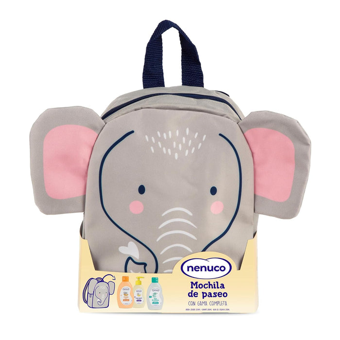 Pack Regalo Bebé Nenuco Mochila de Paseo Elefante. Un set de higiene completo que incluye Colonia, Jabón Líquido y Champú Extra Suave (3x200ml) en una adorable mochila. Nenuco - frontal