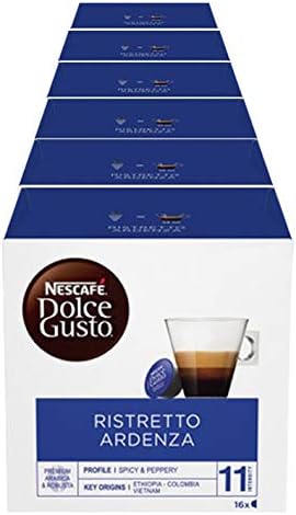 Nescafé Dolce Gusto Ristretto Ardenza, mega pack de 96 cápsulas. El café más intenso y potente para tu cafetera Dolce Gusto, ideal para los que buscan un sabor fuerte y duradero. Nescafé Dolce Gusto - frontal