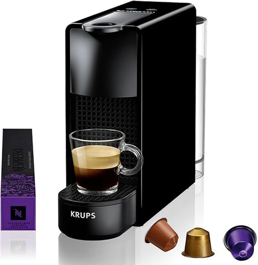 Cafetera de cápsulas Nespresso Krups Essenza Mini XN1108 en color negro. Diseño ultracompacto con 19 bares de presión, 2 programas de café y autoapagado. Nespresso - frontal