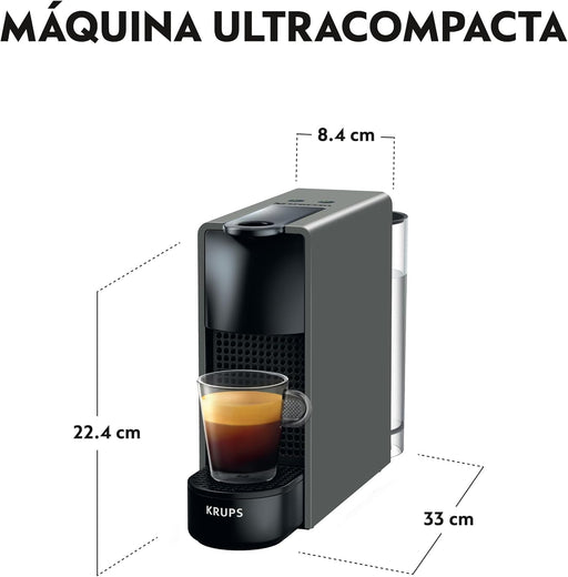 Cafetera de cápsulas Nespresso Krups Essenza Mini XN1108 en color negro. Diseño ultracompacto con 19 bares de presión, 2 programas de café y autoapagado. Nespresso - pack