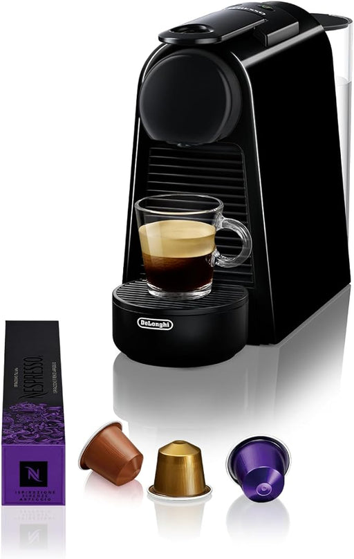 Cafetera Nespresso De'Longhi Essenza Mini EN85.B de cápsulas, con 19 bares de presión, diseño compacto, apagado automático y pack de bienvenida con 14 cápsulas y 20€ de crédito. Nespresso - frontal