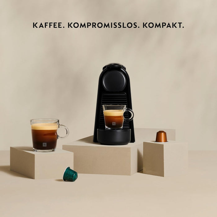 Cafetera Nespresso De'Longhi Essenza Mini EN85.B de cápsulas, con 19 bares de presión, diseño compacto, apagado automático y pack de bienvenida con 14 cápsulas y 20€ de crédito. Nespresso - pack