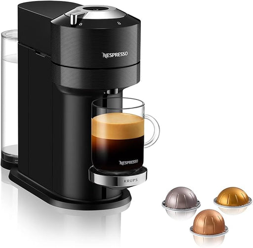 Cafetera Nespresso Vertuo Next de Krups en color Gris. Una máquina de café de cápsulas con tecnología Centrifusion, 5 tamaños de taza y conectividad Wi-Fi y Bluetooth. Nespresso - frontal