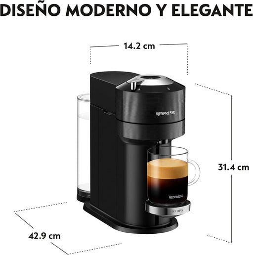 Cafetera Nespresso Vertuo Next de Krups en color Gris. Una máquina de café de cápsulas con tecnología Centrifusion, 5 tamaños de taza y conectividad Wi-Fi y Bluetooth. Nespresso - pack