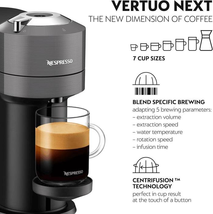 Cafetera Nespresso Vertuo Next de Magimix en Gris Oscuro. Una máquina automática para 5 tamaños de taza, con tecnología Centrifusion y conectividad inteligente. Nespresso - ingredientes