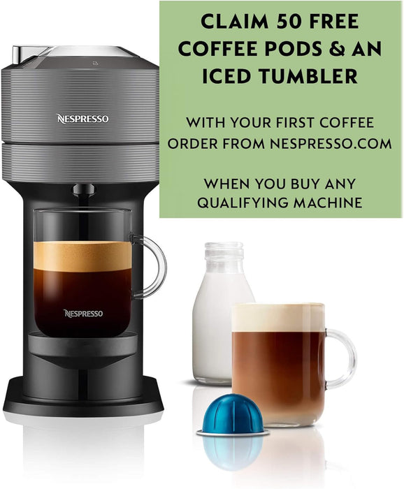 Cafetera Nespresso Vertuo Next de Magimix en Gris Oscuro. Una máquina automática para 5 tamaños de taza, con tecnología Centrifusion y conectividad inteligente. Nespresso - pack
