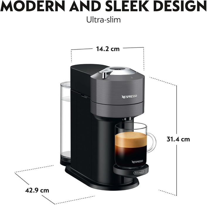 Cafetera Nespresso Vertuo Next de Magimix en Gris Oscuro. Una máquina automática para 5 tamaños de taza, con tecnología Centrifusion y conectividad inteligente. Nespresso - uso