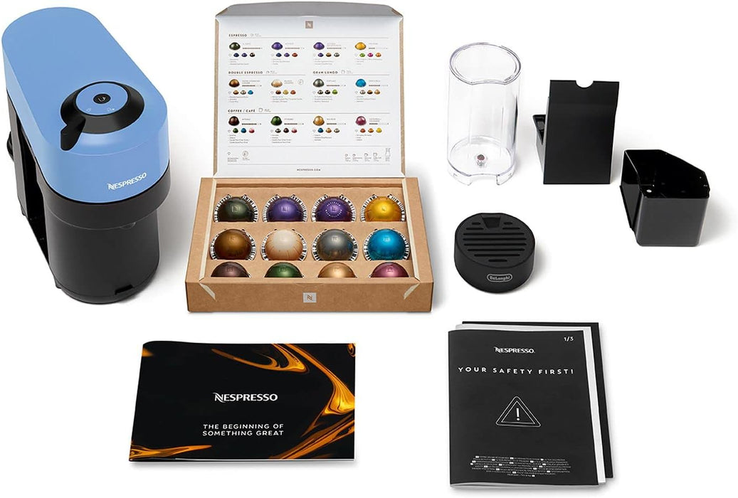 Cafetera Nespresso Vertuo Pop Automática en color Azul Pacífico. Una máquina de café de cápsulas con tecnología Centrifusion, 4 tamaños de taza y conectividad inteligente. Nespresso - extra