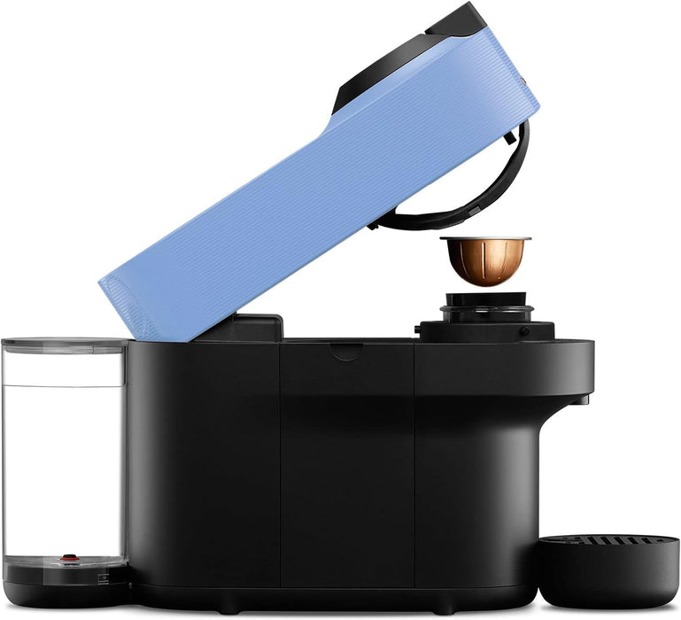 Cafetera Nespresso Vertuo Pop Automática en color Azul Pacífico. Una máquina de café de cápsulas con tecnología Centrifusion, 4 tamaños de taza y conectividad inteligente. Nespresso - lateral