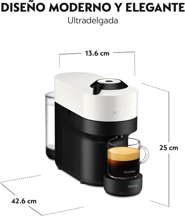 Cafetera Nespresso Vertuo Pop de Krups, Color Coconut White. Una máquina de café de cápsulas con tecnología Centrifusion para 4 tamaños de taza y fabricada con plástico reciclado. Nespresso - detalle