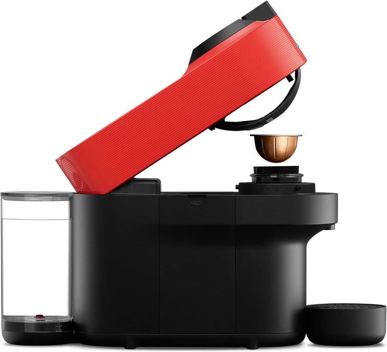 Cafetera Nespresso Vertuo Pop de Krups, color Spicy Red. Una máquina de café de cápsulas con un diseño atrevido, tecnología Centrifusion y fabricada con plástico reciclado. Nespresso - uso