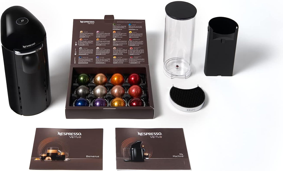 Cafetera Nespresso VertuoPlus de Krups en Negro y Acero. Una máquina de café de cápsulas con sistema One Touch, 5 tamaños de taza y depósito de 1,7L. Nespresso - presentacion