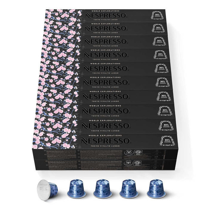 Mega Pack 200 Cápsulas Nespresso Tokyo Lungo. El café largo y floral de intensidad 6 que te transporta a Japón. Máximo ahorro para los amantes de este blend refinado. Nespresso - frontal