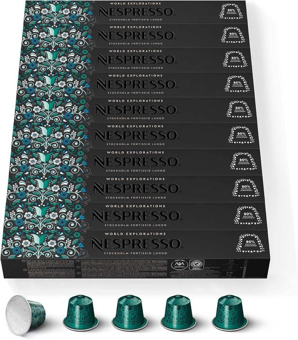 Mega Pack de 100 cápsulas de café Nespresso Stockholm Lungo. Un Lungo intenso y con cuerpo (intensidad 8) con notas malteadas y tostadas de Arábicas puros. Nespresso - zoom