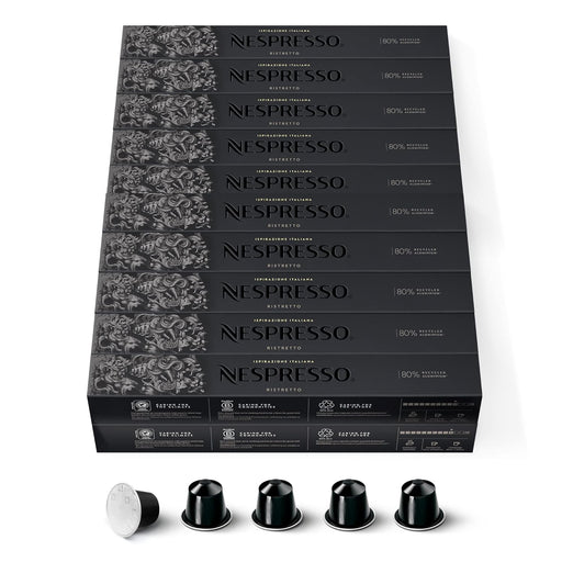 Mega Pack de 200 cápsulas de café Nespresso Ristretto Italiano. Un espresso intenso y potente con notas de cacao amargo y matices afrutados. Intensidad 10. Nespresso - frontal