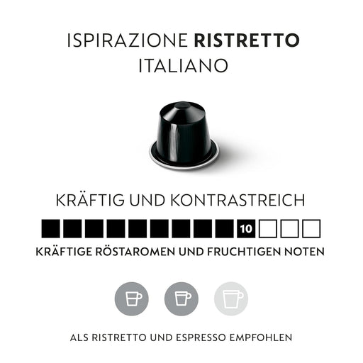 Mega Pack de 200 cápsulas de café Nespresso Ristretto Italiano. Un espresso intenso y potente con notas de cacao amargo y matices afrutados. Intensidad 10. Nespresso - pack
