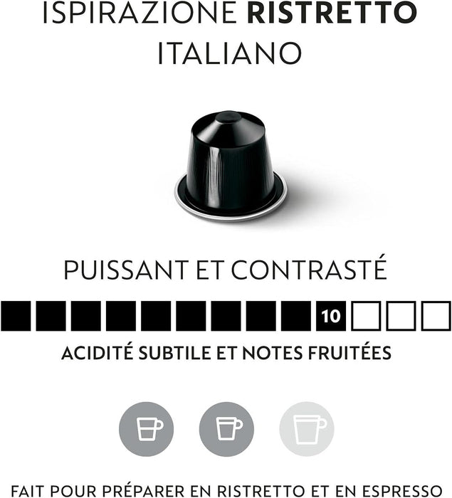 Mega Pack de 200 cápsulas de café Nespresso Ristretto Italiano. Un espresso intenso y potente con notas de cacao amargo y matices afrutados. Intensidad 10. Nespresso - uso