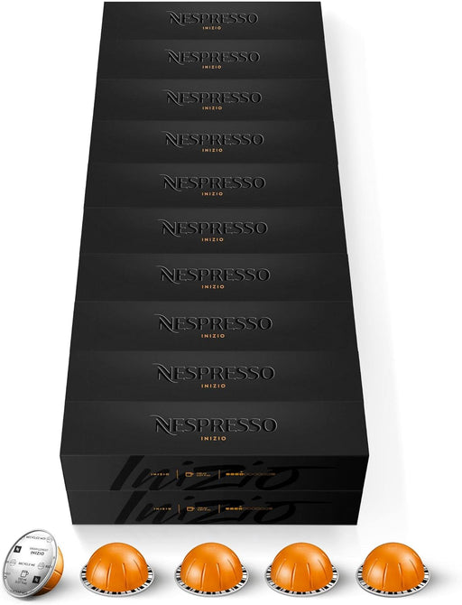 Mega Pack de 200 Cápsulas Nespresso Vertuo Inizio. Un café suave de intensidad 4 para Gran Lungo (150 ml), con notas florales y de cereal, compatible con sistema Vertuo. Nespresso - frontal