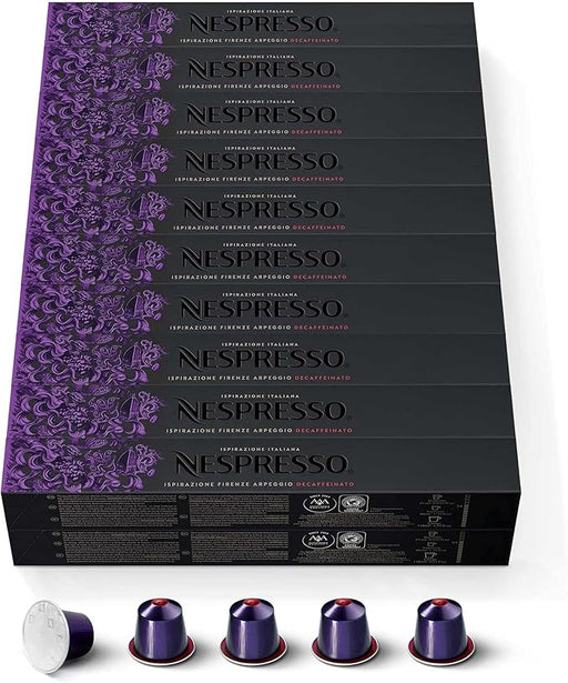 Mega Pack Profesional de 200 cápsulas Nespresso Firenze Arpeggio Decaffeinato. El espresso descafeinado más intenso (9/13), cremoso y con notas de cacao. Nespresso - frontal